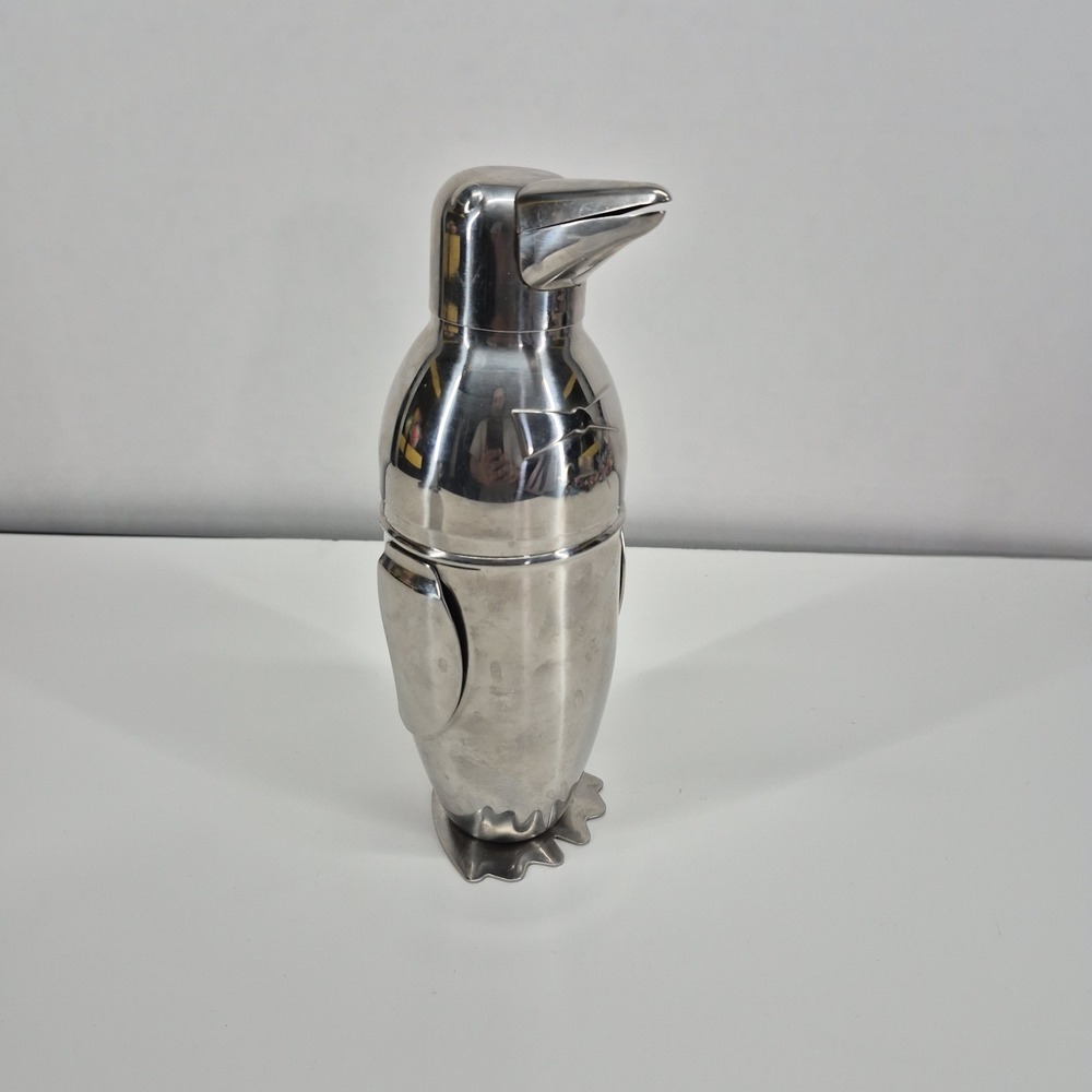 PIER 1 Penguin Cocktail Martini Shaker Art Deco Chrome Stainless Steel